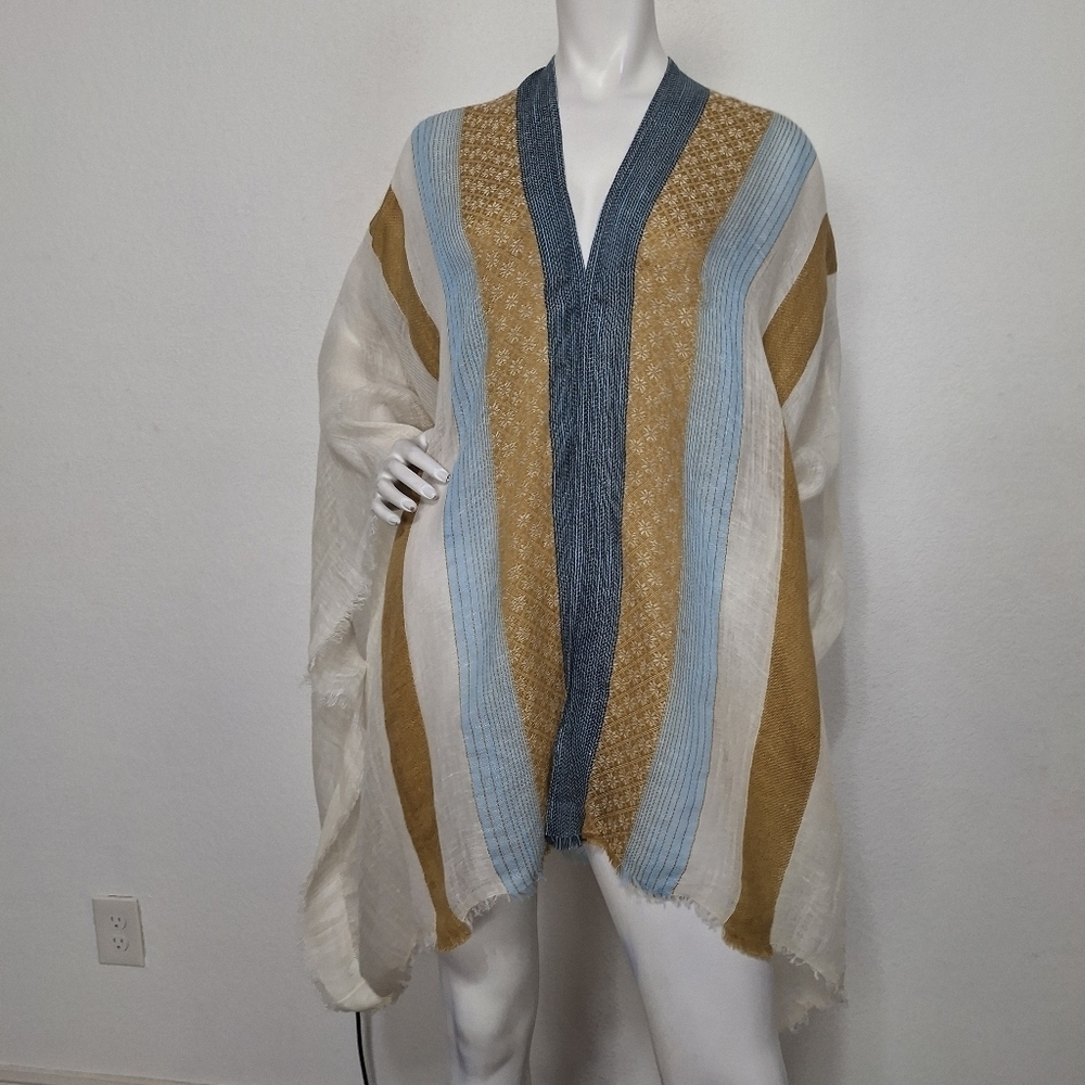 World Market "NEW" Multicolor Linen Blend Coastal Bohemian Poncho One Size
